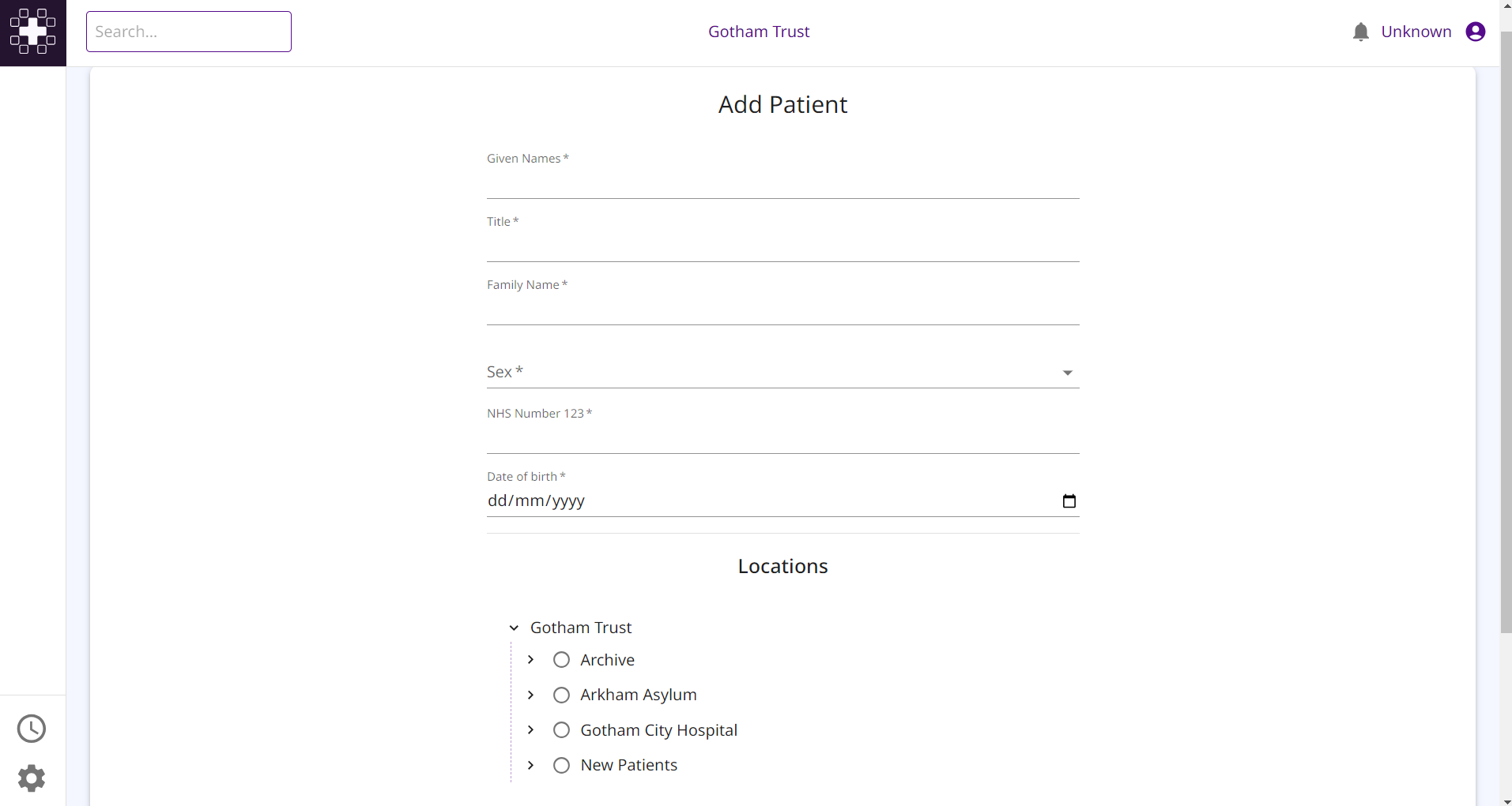 Example add subject form