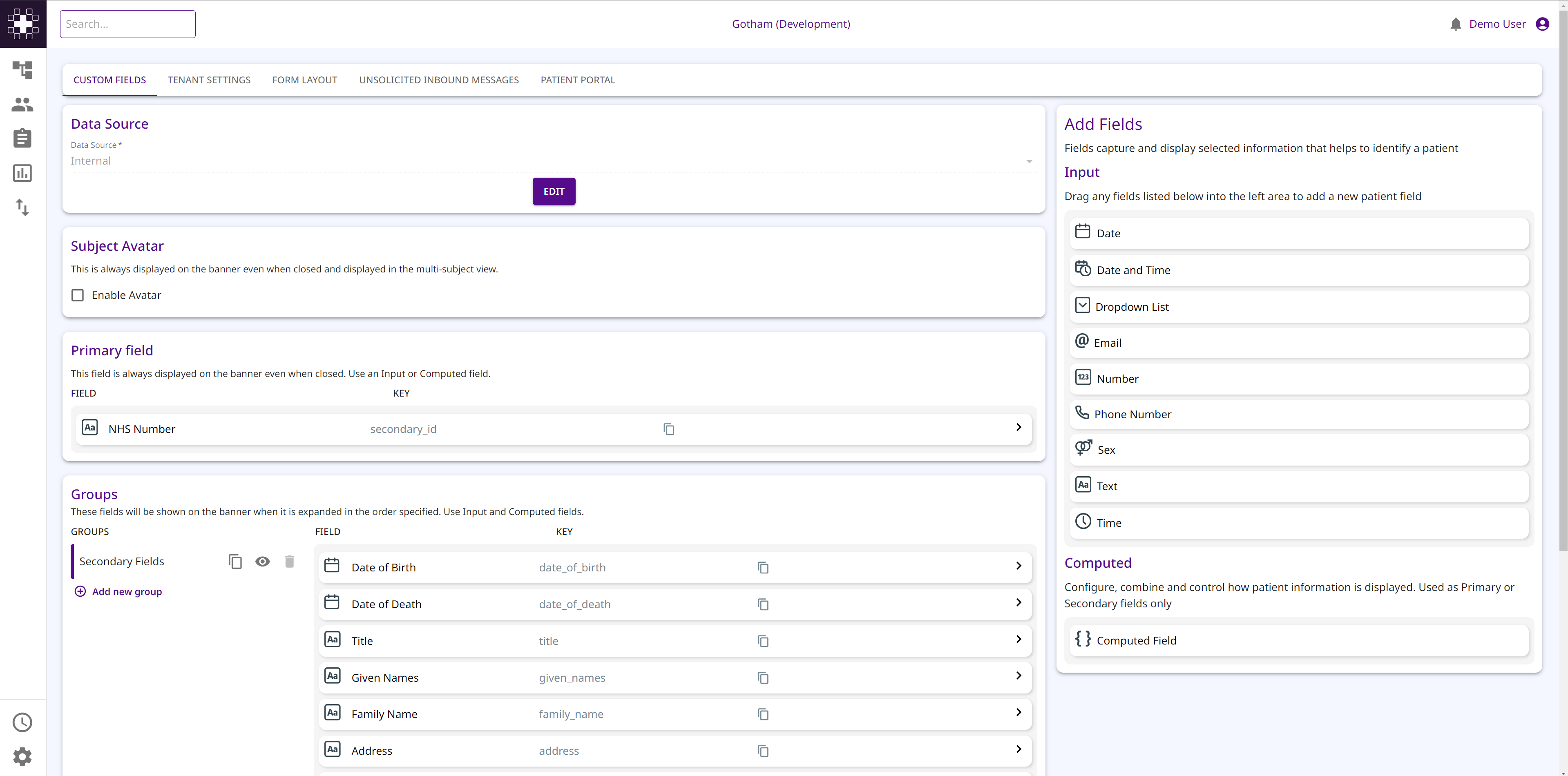Subject configuration page